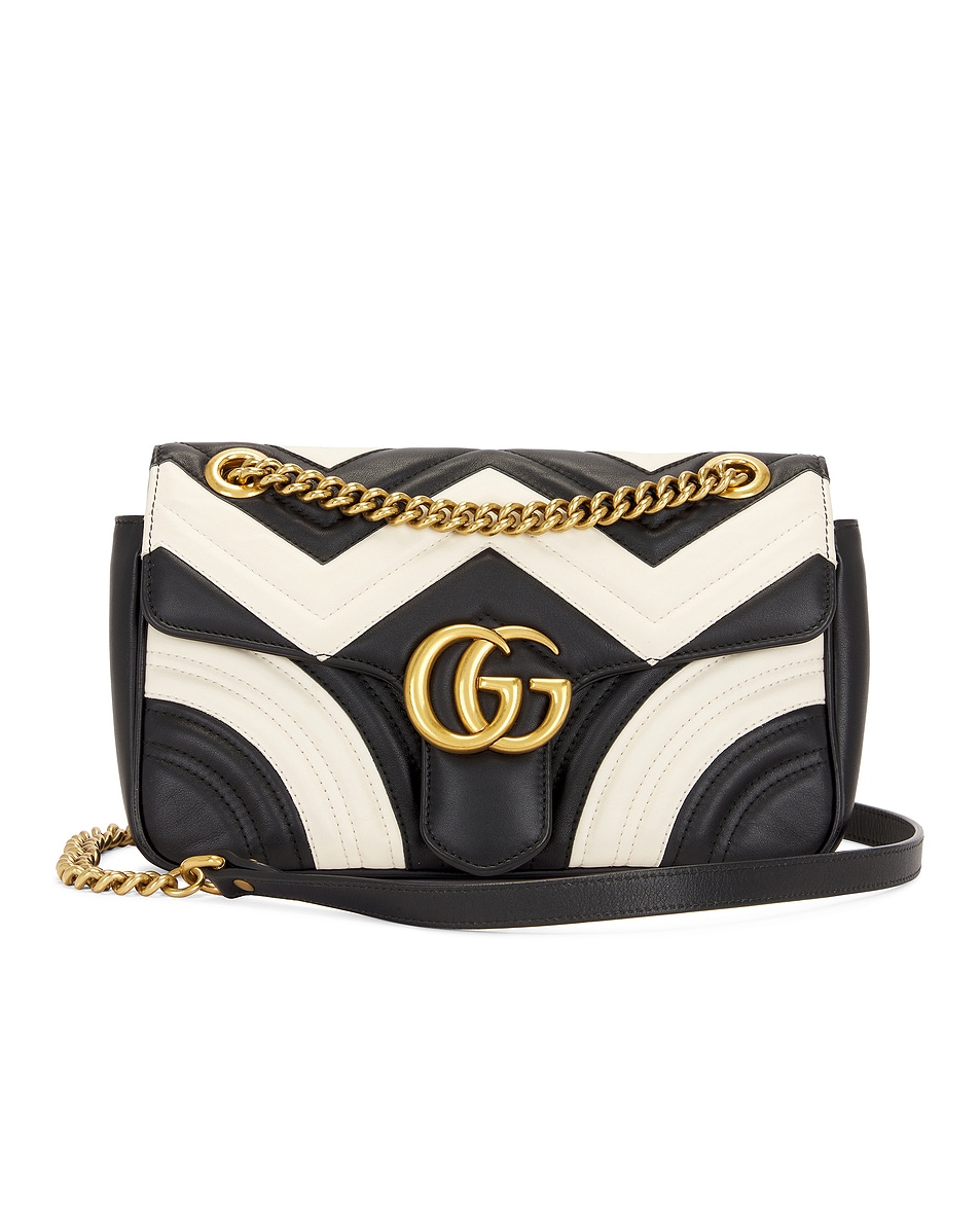 Image 1 of FWRD Renew Gucci GG Marmont Chain Shoulder Bag in Black & White
