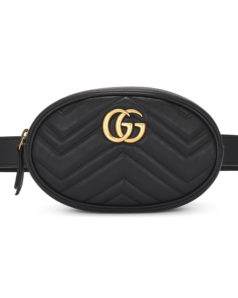 Image 1 of FWRD Renew Gucci Marmont Leather Waist Bag in Black