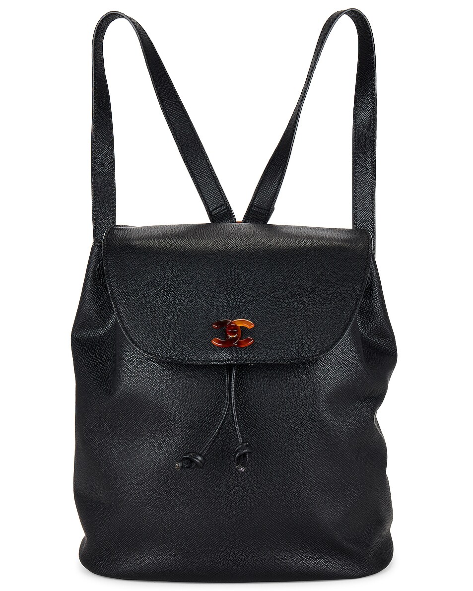 Image 1 of FWRD Renew Chanel Vintage Drawstring Backpack in Black