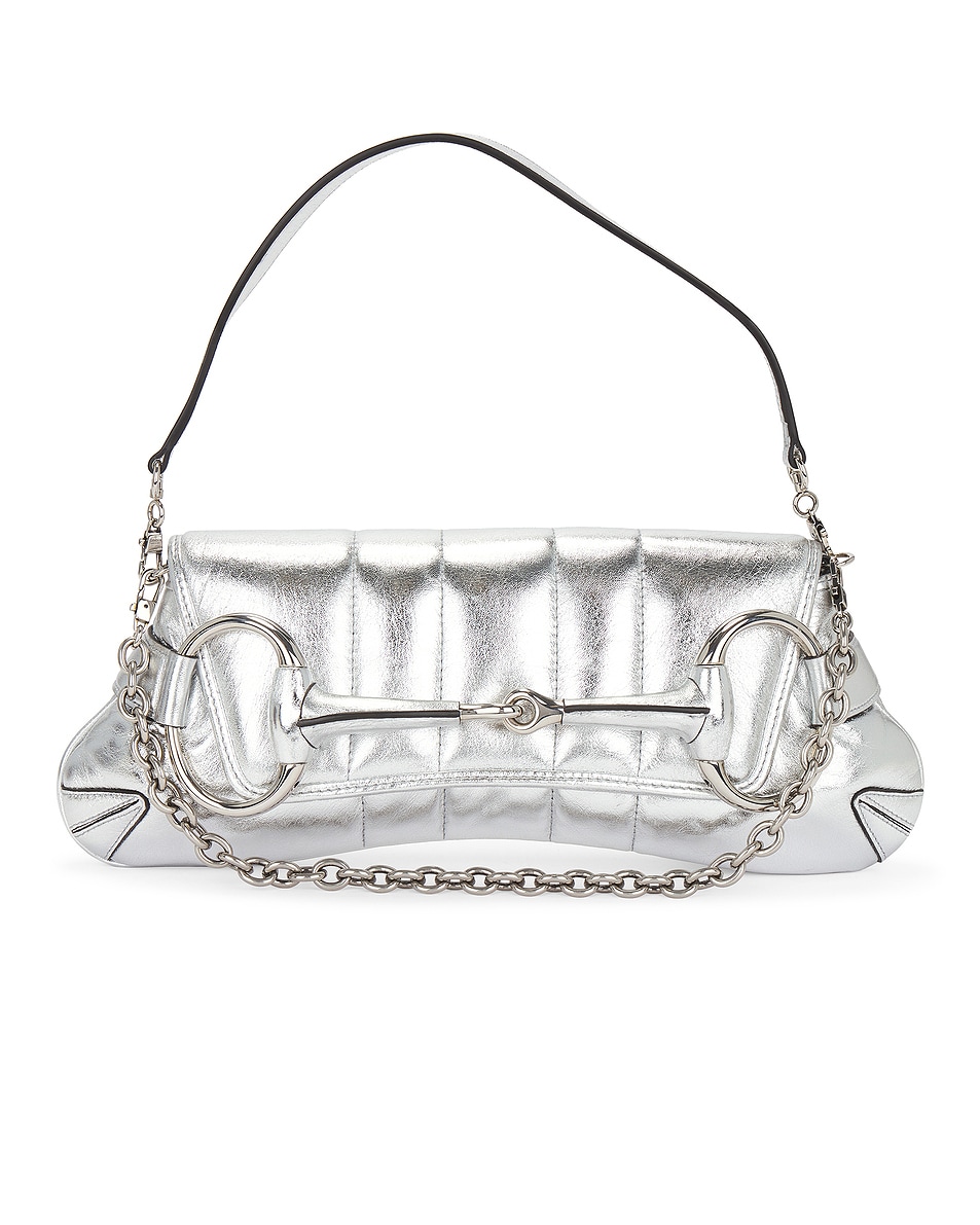 Image 1 of FWRD Renew Gucci Metallic Shoulder Bag in Silver