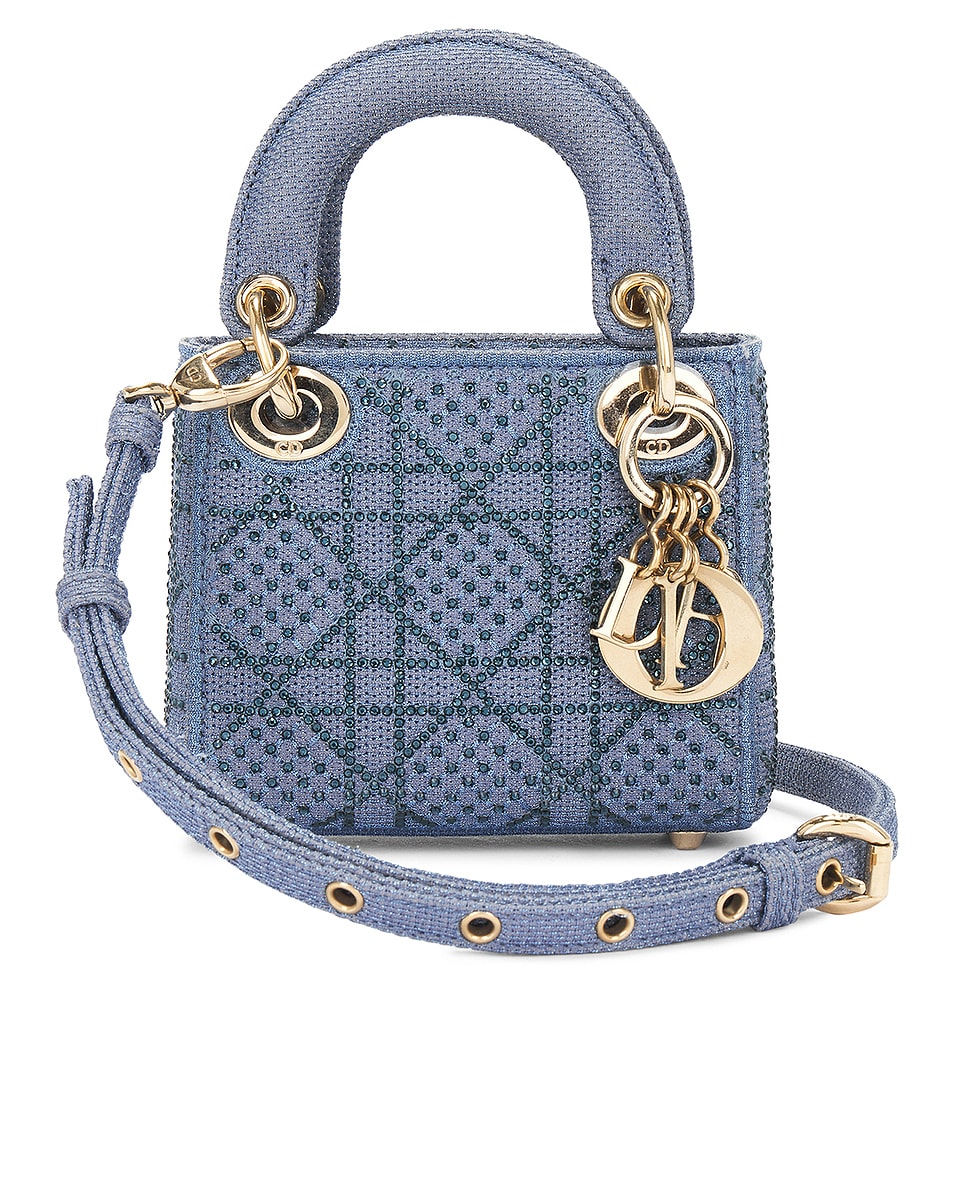 Image 1 of FWRD Renew Dior Mini Cannage Rhinestone 2 Way Lady Handbag in Blue