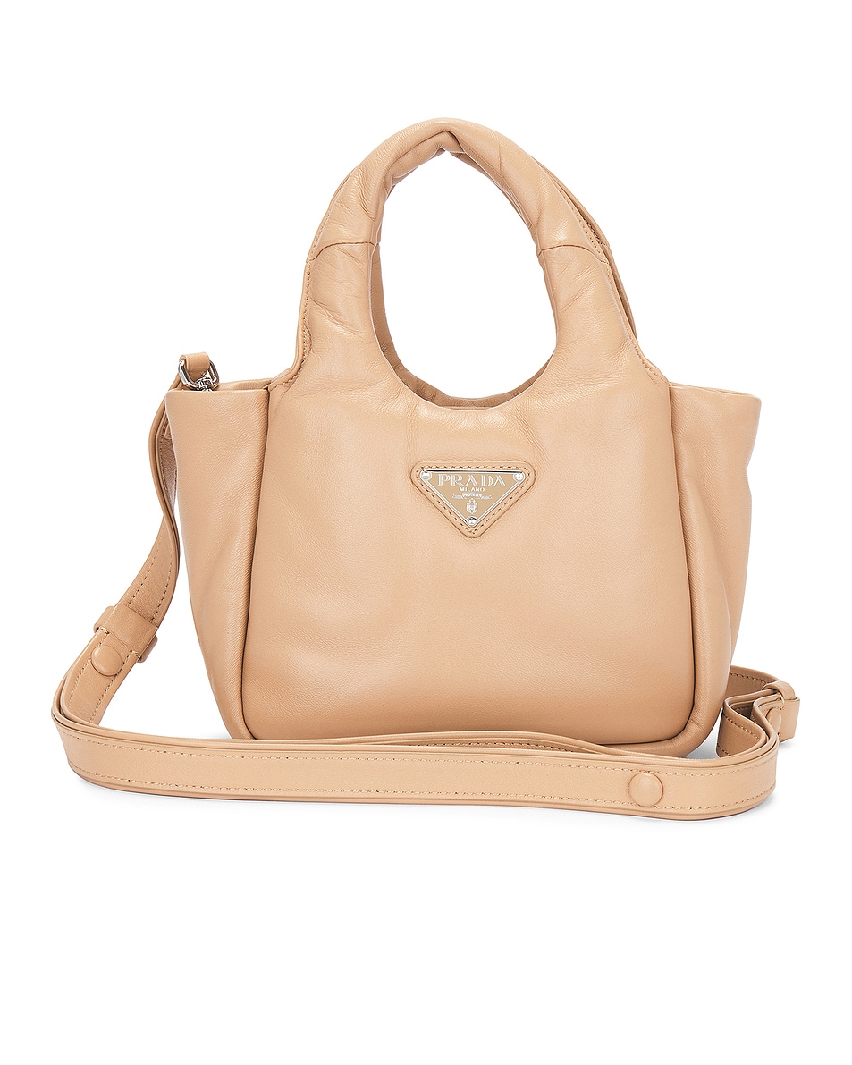 Image 1 of FWRD Renew Prada Padded Nappa-Leather Handbag in Beige