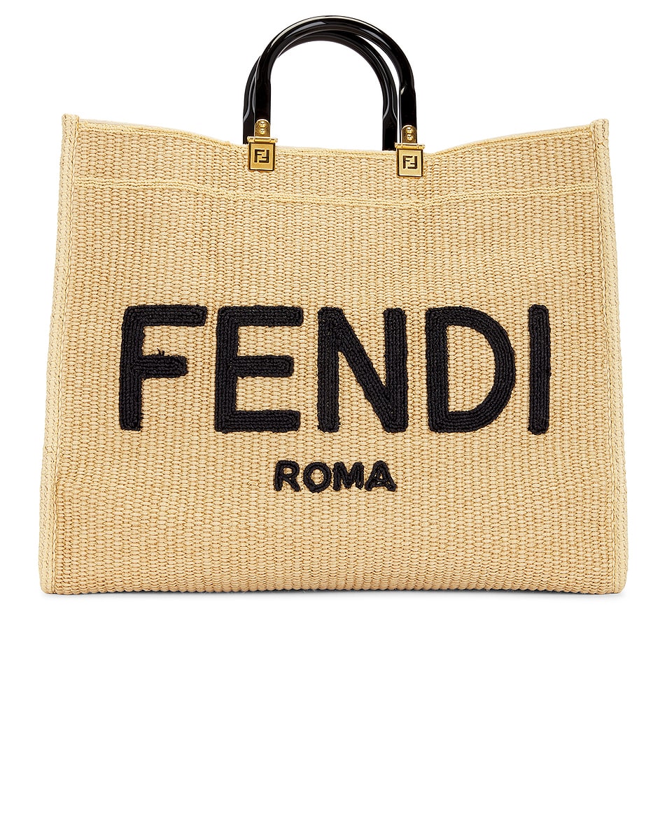 Image 1 of FWRD Renew Fendi Sunshine Raffia Tote Bag in Neutral