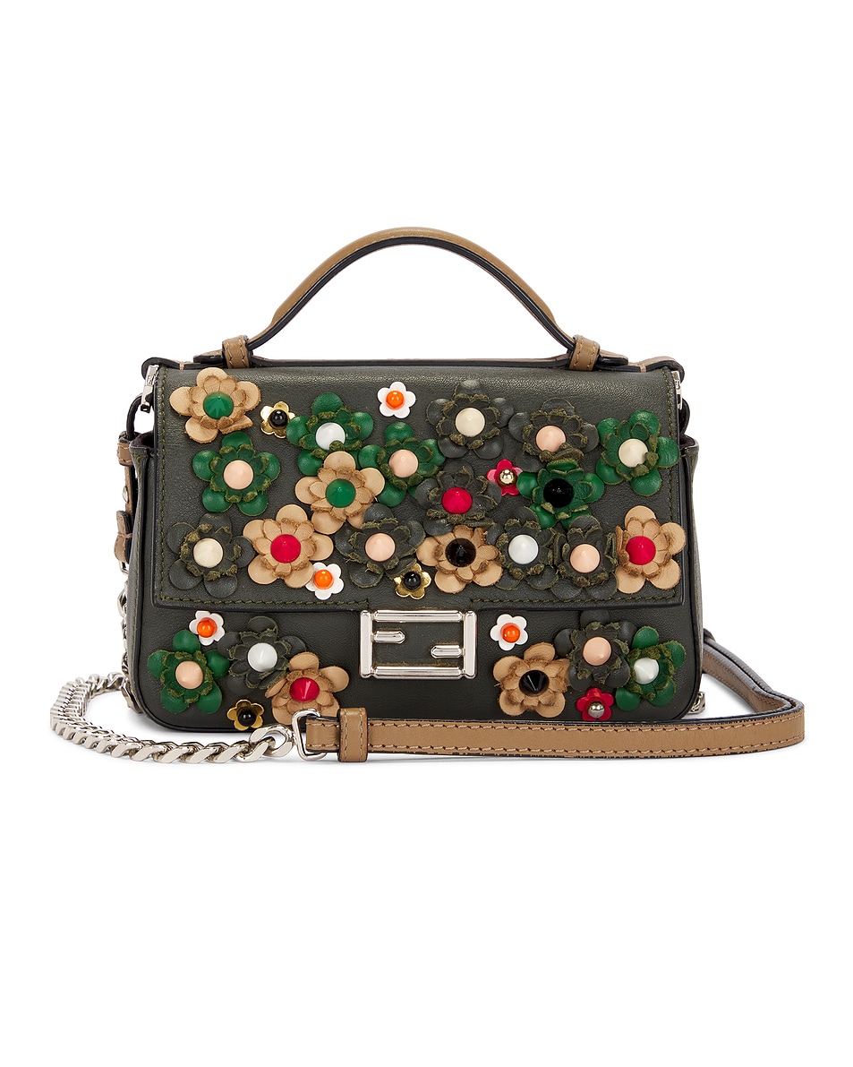 Image 1 of FWRD Renew Fendi Floral 2 Way Baguette Shoulder Bag in Black