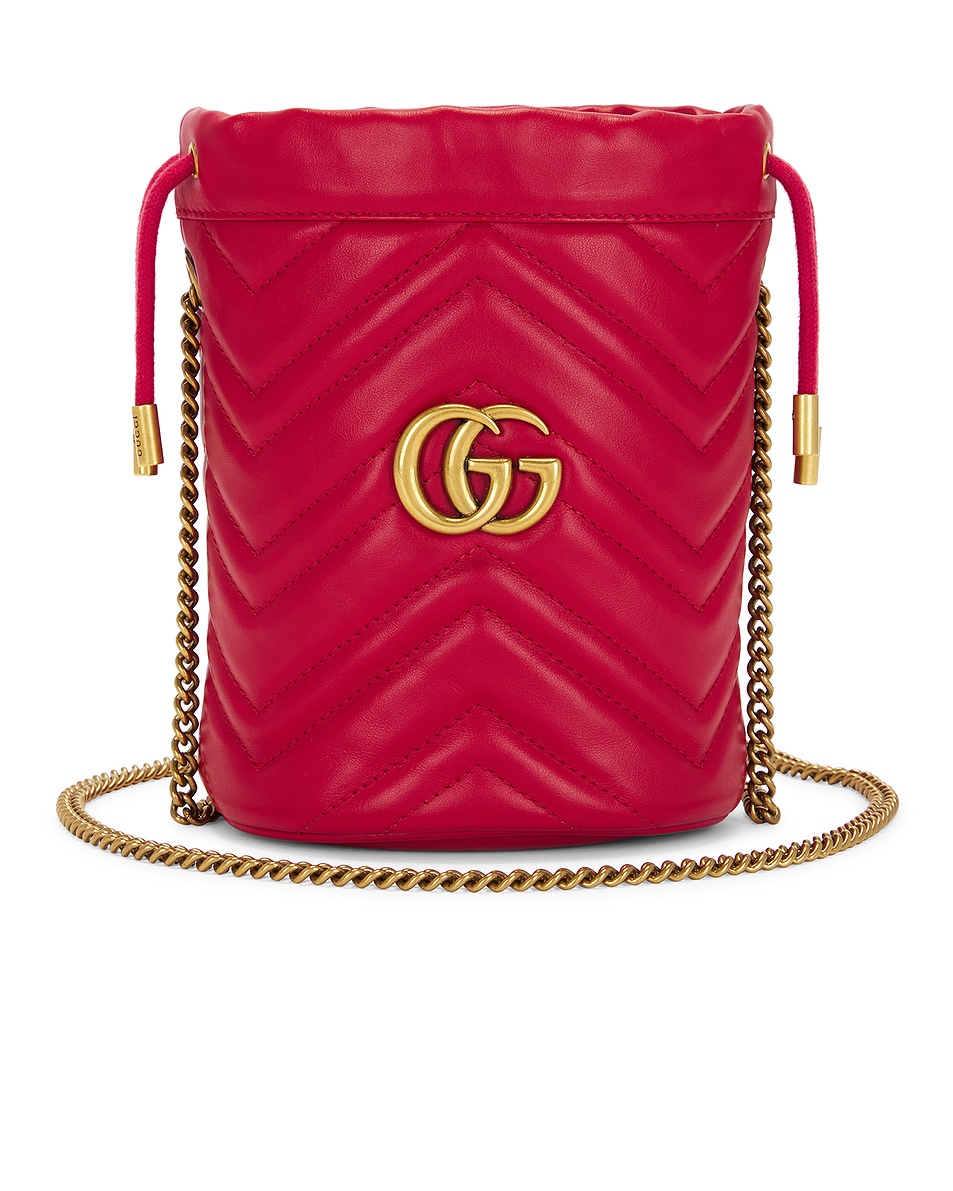 Image 1 of FWRD Renew Gucci GG Marmont Chain Bucket Bag in Red