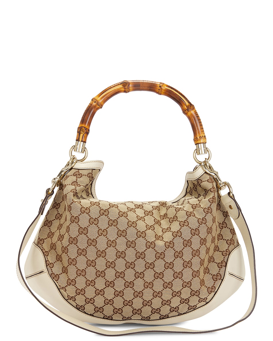 Image 1 of FWRD Renew Gucci GG Canvas Bamboo 2 Way Handbag in Beige