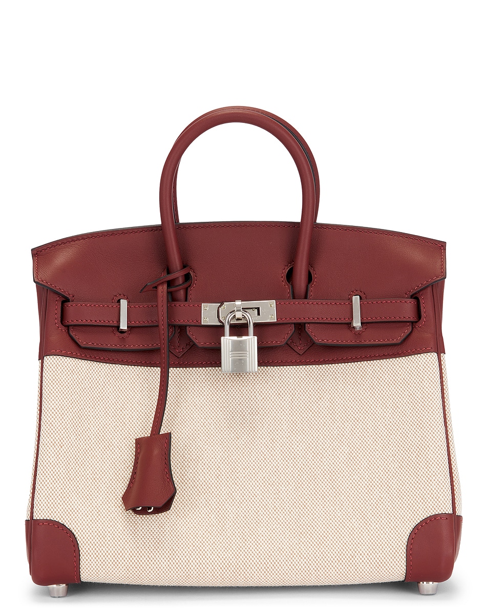 Image 1 of FWRD Renew Hermes Toile & Swift Birkin 25 Handbag in Rouge Toile