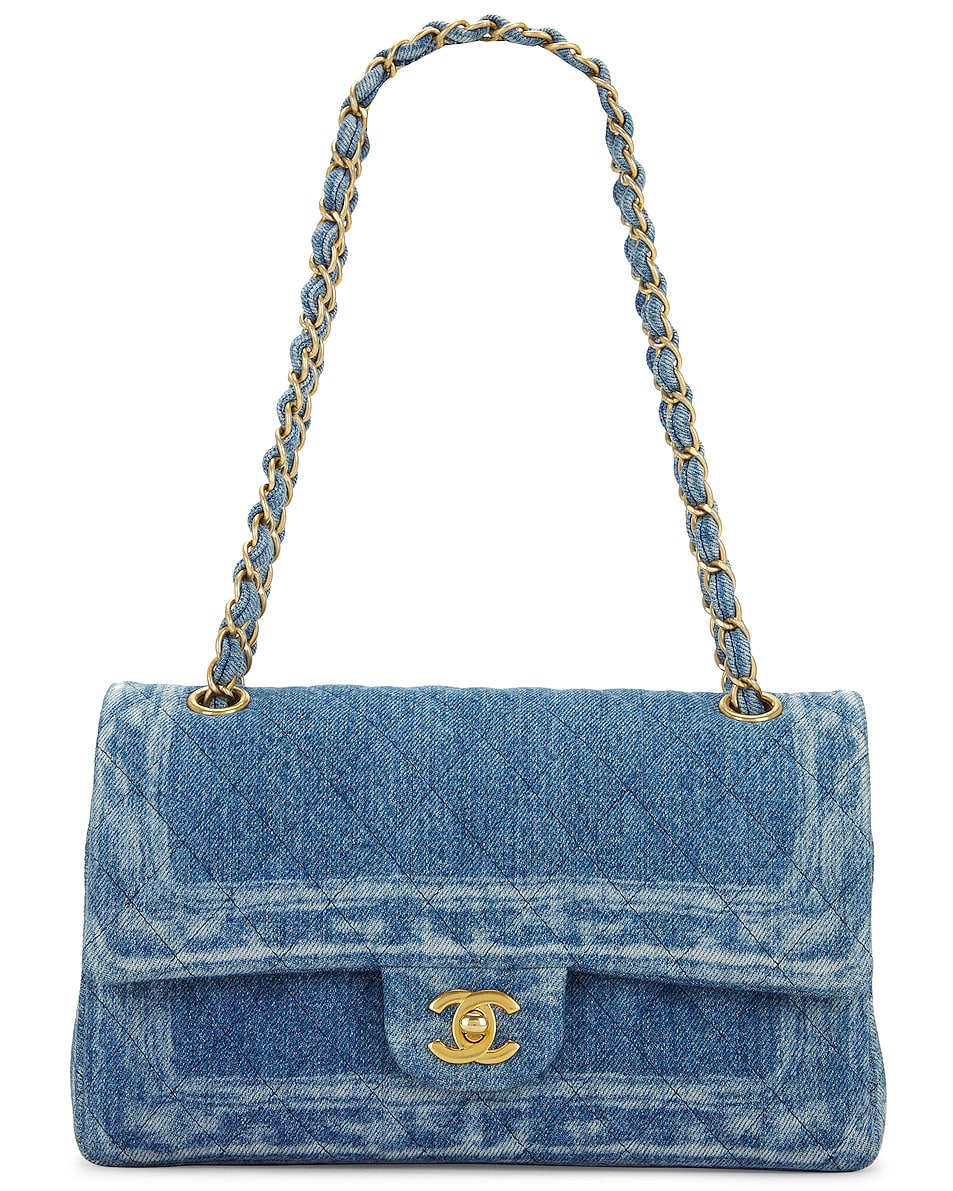 Image 1 of FWRD Renew Chanel Medium Double Flap Denim Bag in Blue