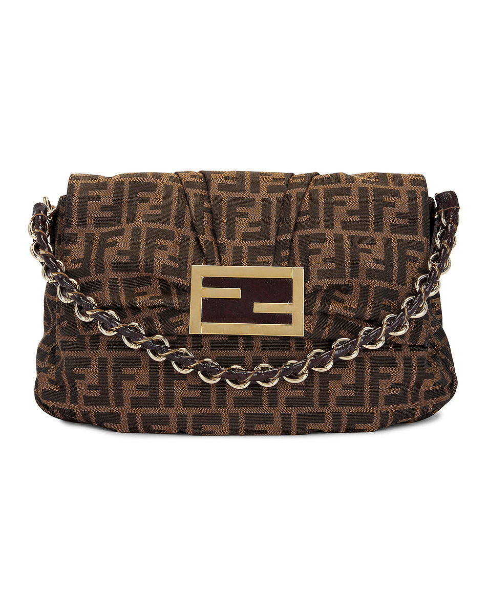 Image 1 of FWRD Renew Fendi Zucca Baguette Chain Shoulder Bag in Brown