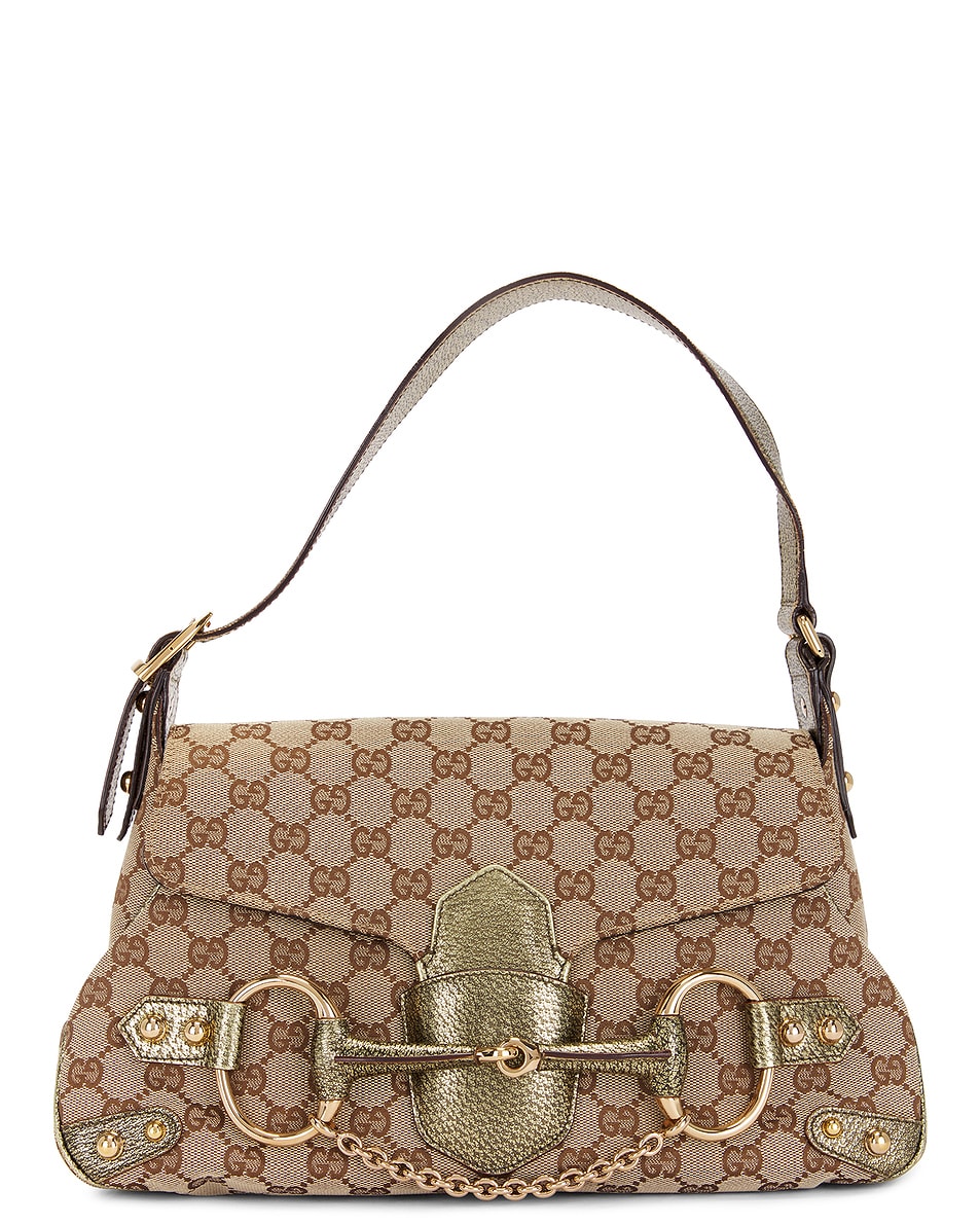 Image 1 of FWRD Renew Gucci Horsebit GG Canvas Shoulder Bag in Beige