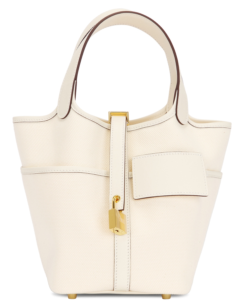 Image 1 of FWRD Renew Hermes Nata Swift & Toile Geoland Cargo Picotin Lock 18 Handbag in Cream
