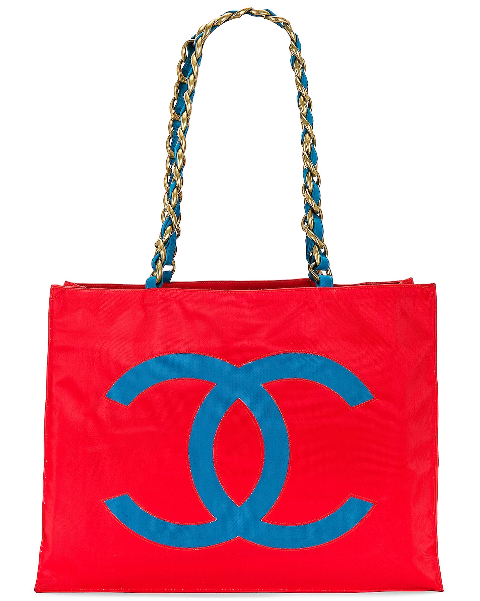 FWRD Renew Chanel Nylon CC Logo Tote Bag in Red FWRD