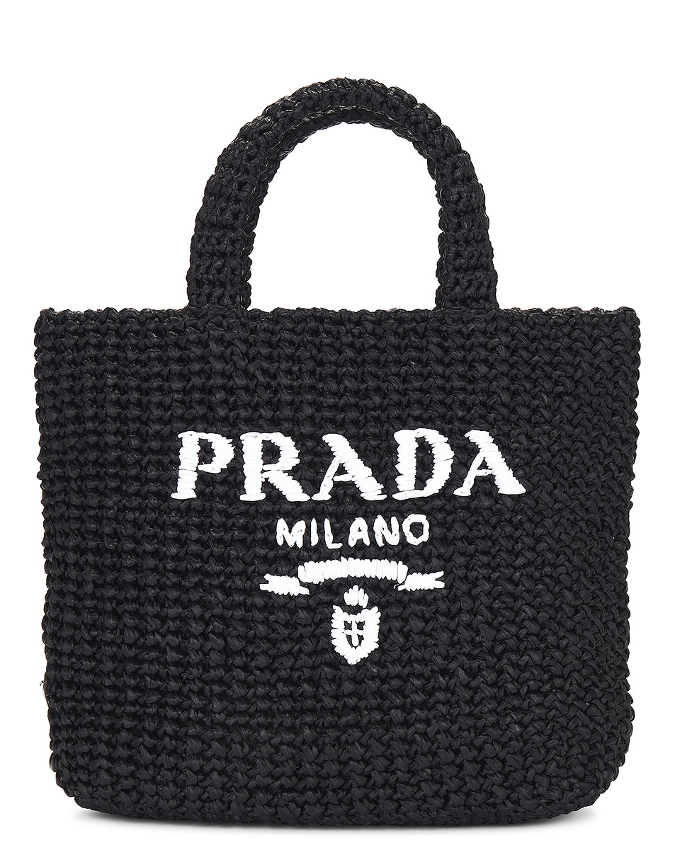 Image 1 of FWRD Renew Prada Crocheted Raffia Tote Bag in Black