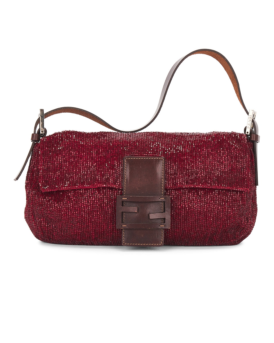 Image 1 of FWRD Renew Fendi Beaded Baguette Shoulder Bag in Red