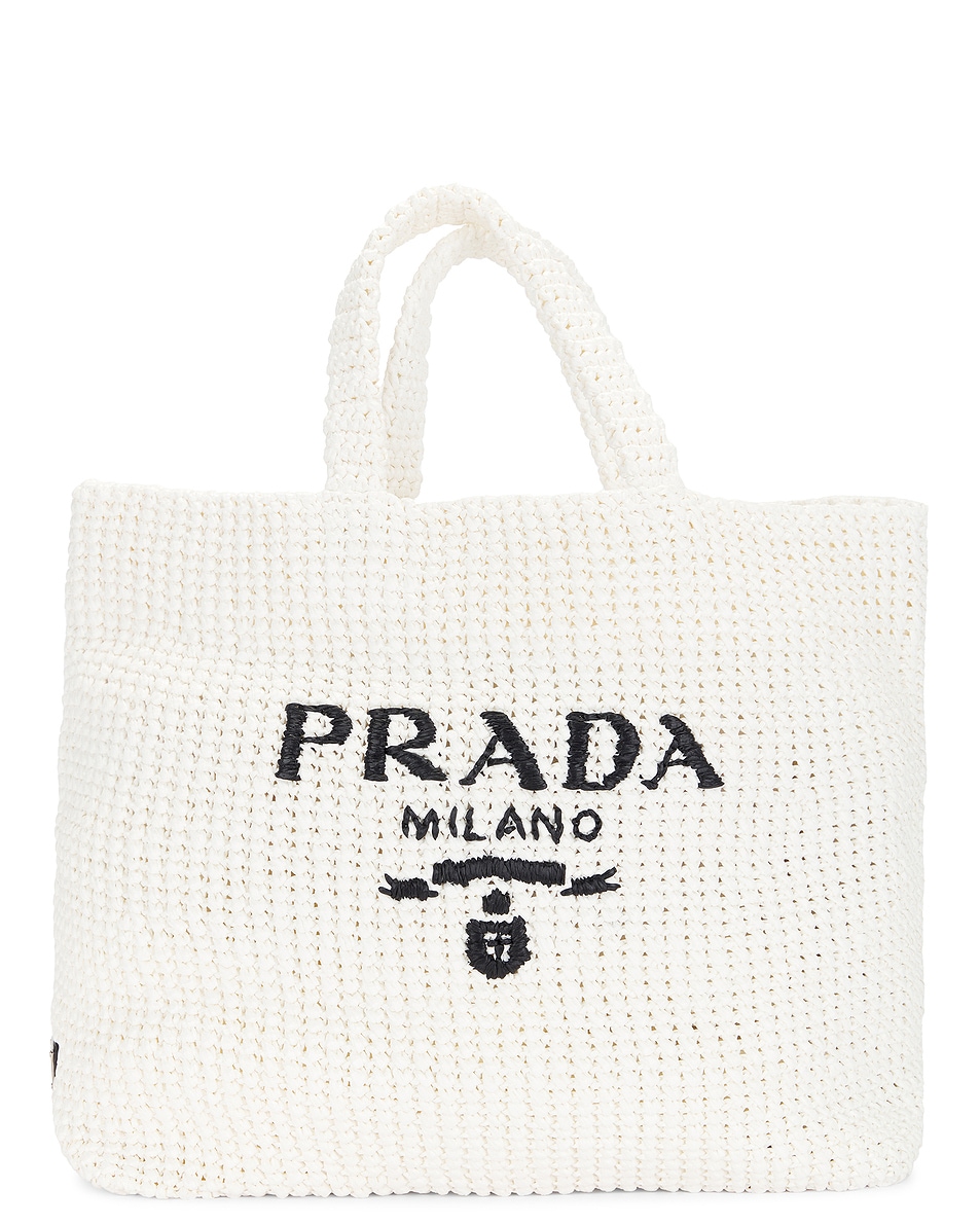 Image 1 of FWRD Renew Prada Raffia Tote Bag in White