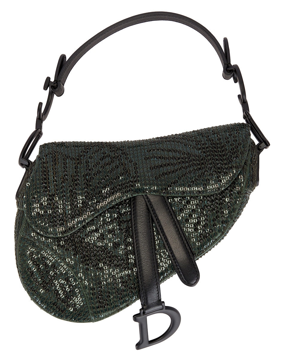 Image 1 of FWRD Renew Dior Beaded Sequin Saddle Bag in Green