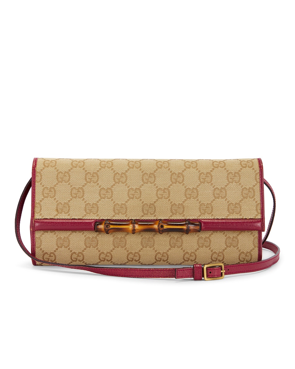 Image 1 of FWRD Renew Gucci Canvas Leather Shoulder Bag in Beige