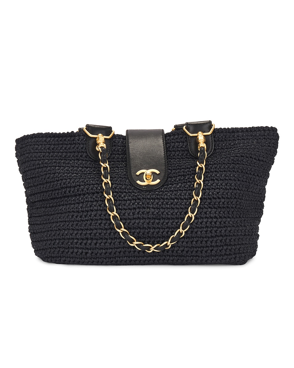 Image 1 of FWRD Renew Chanel Raffia Tote Bag in Black