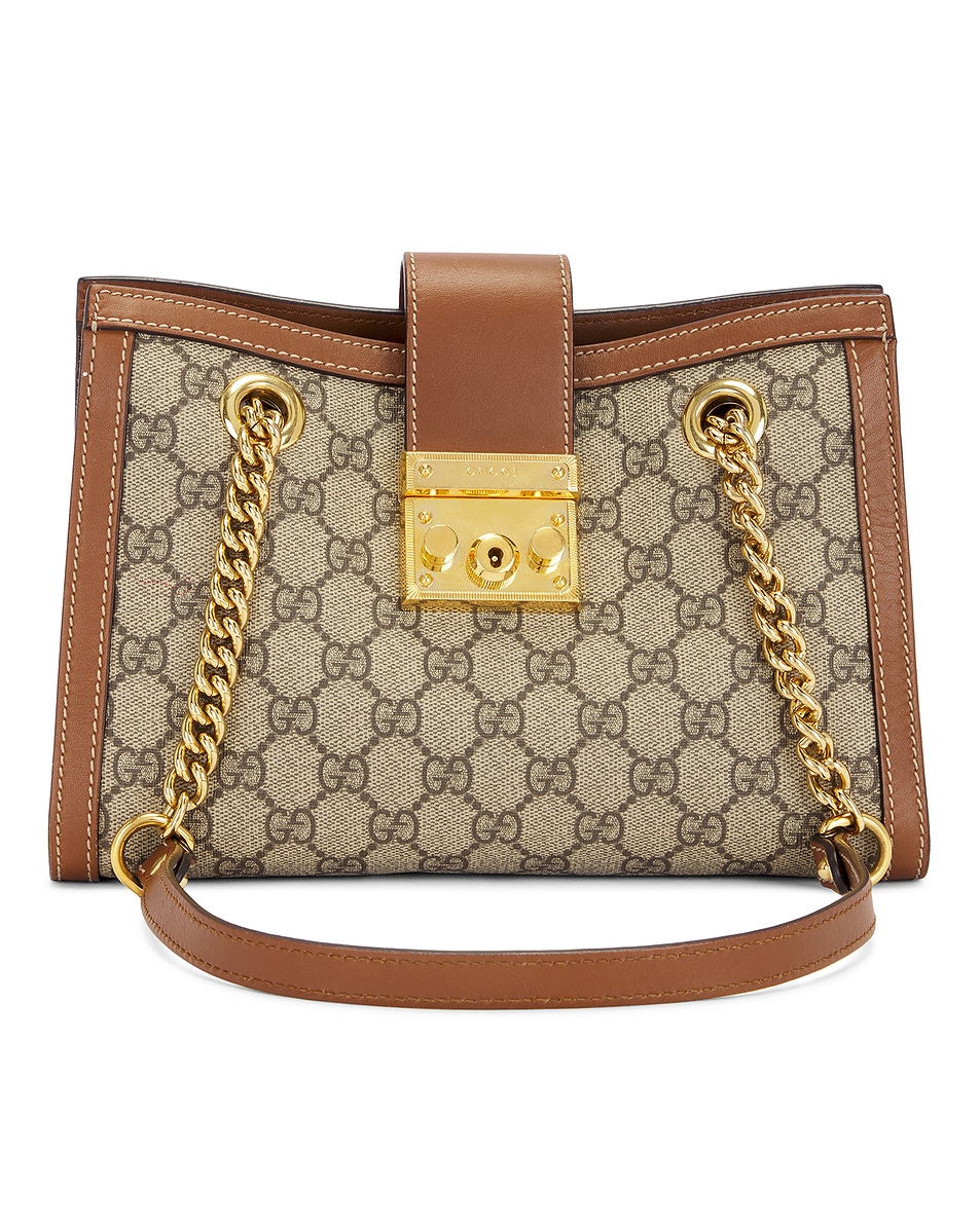 Image 1 of FWRD Renew Gucci GG Supreme Padlock Shoulder Bag in Beige