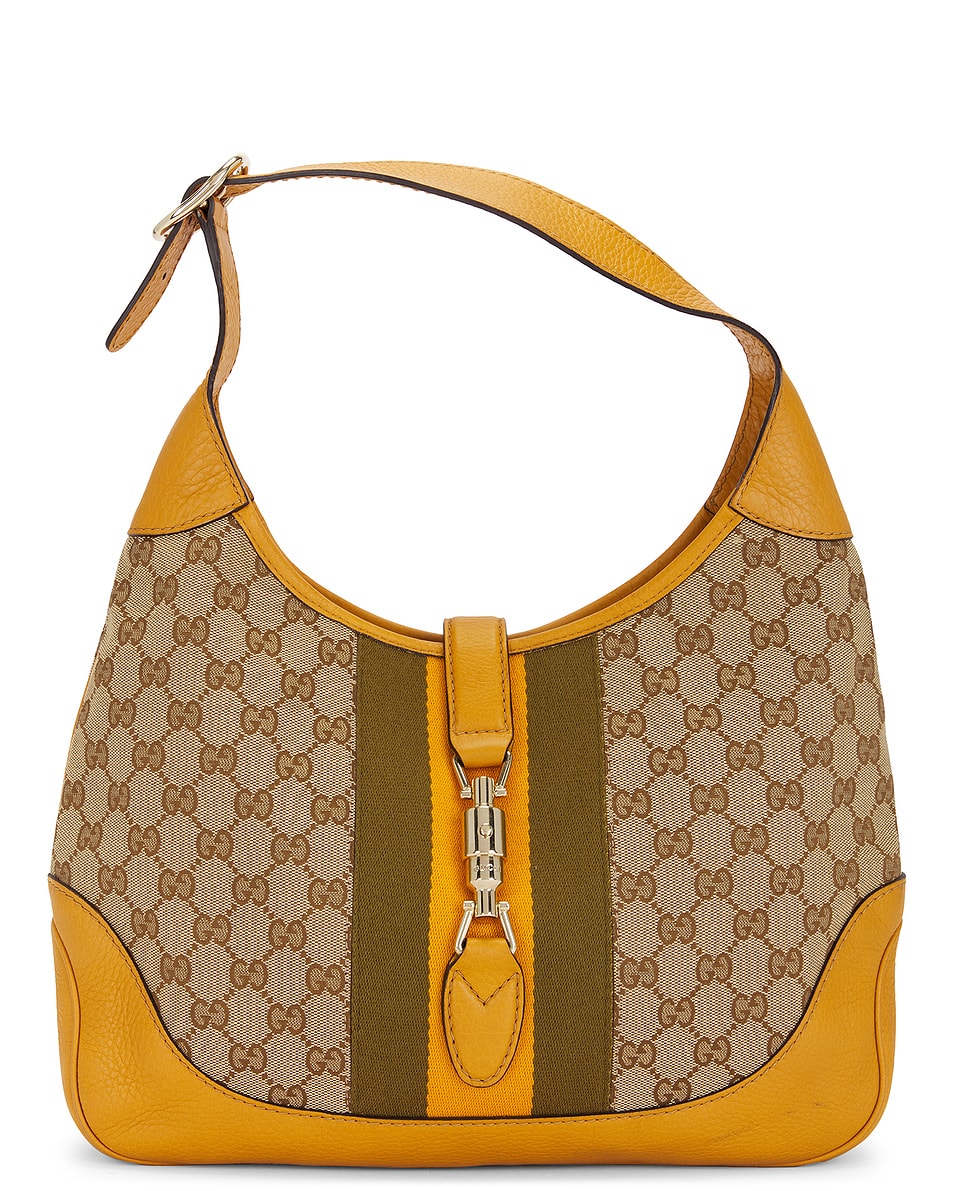 Image 1 of FWRD Renew Gucci GG Jackie Canvas Shoulder Bag in Beige