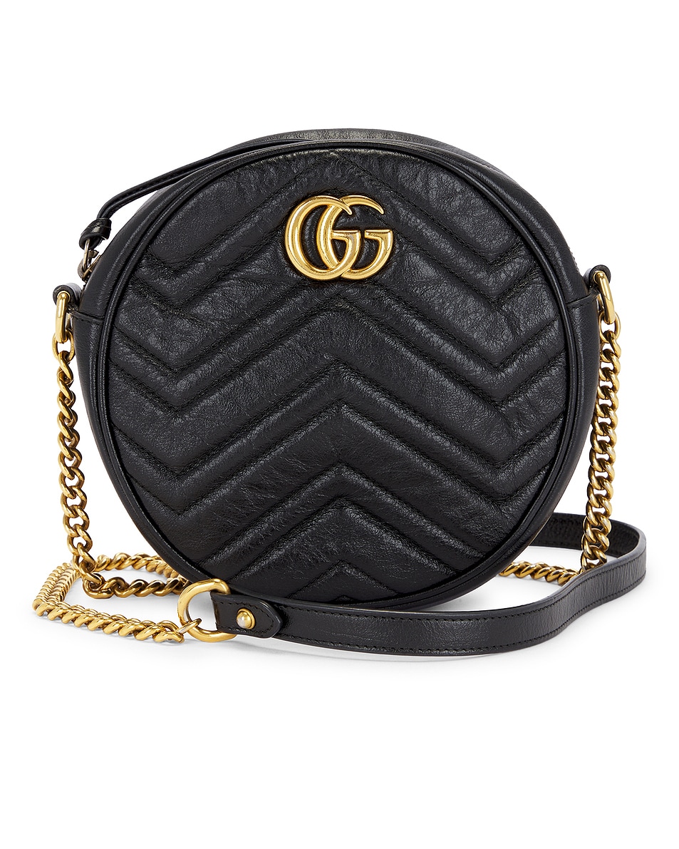 Image 1 of FWRD Renew Gucci Mini GG Marmont Round Shoulder Bag in Black