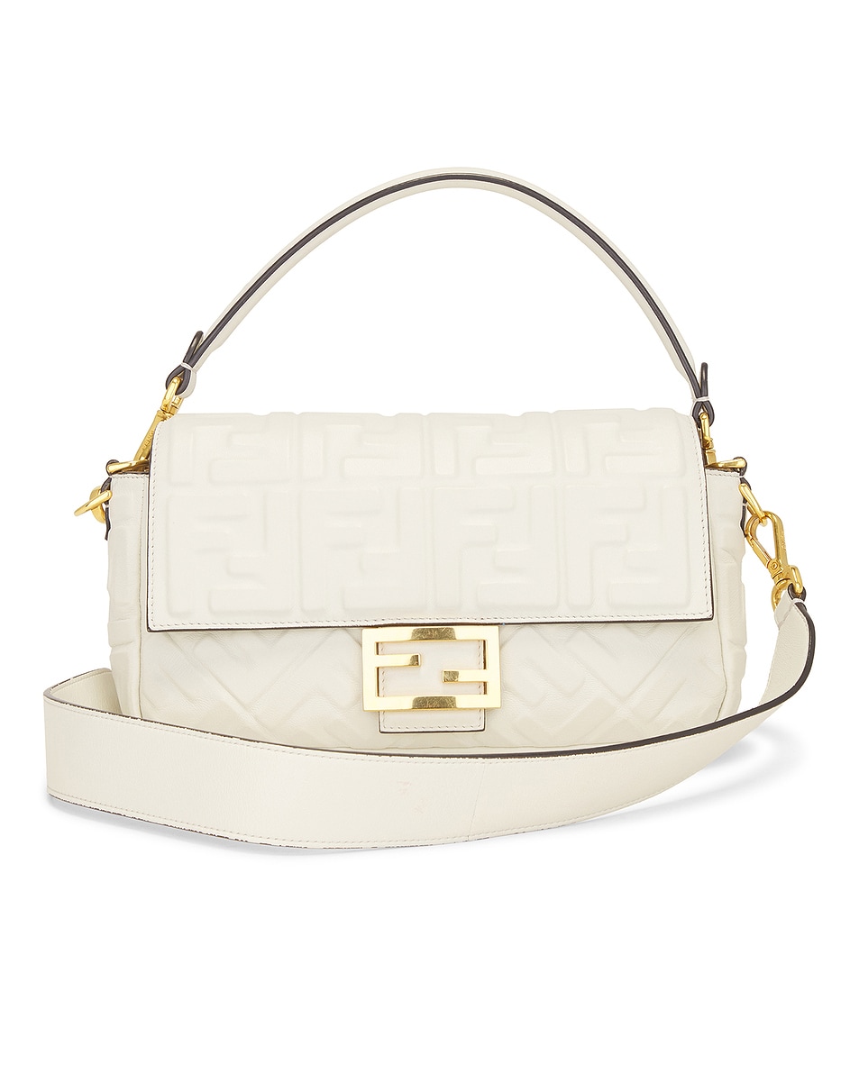 Image 1 of FWRD Renew Fendi Zucca Baguette Shoulder Bag in White