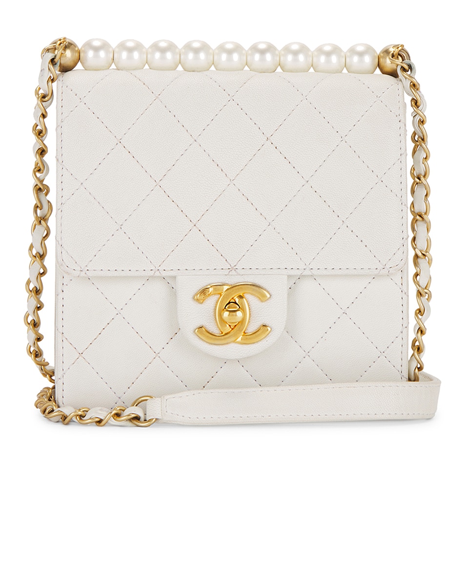 Image 1 of FWRD Renew Chanel Lambskin Mini Square Pearl Crush Flap Bag in White