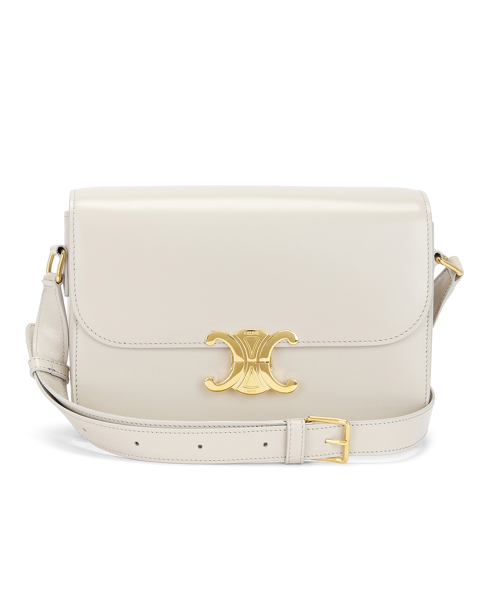 Image 1 of FWRD Renew Celine Calfskin Triomphe Shoulder Bag in Light Stone