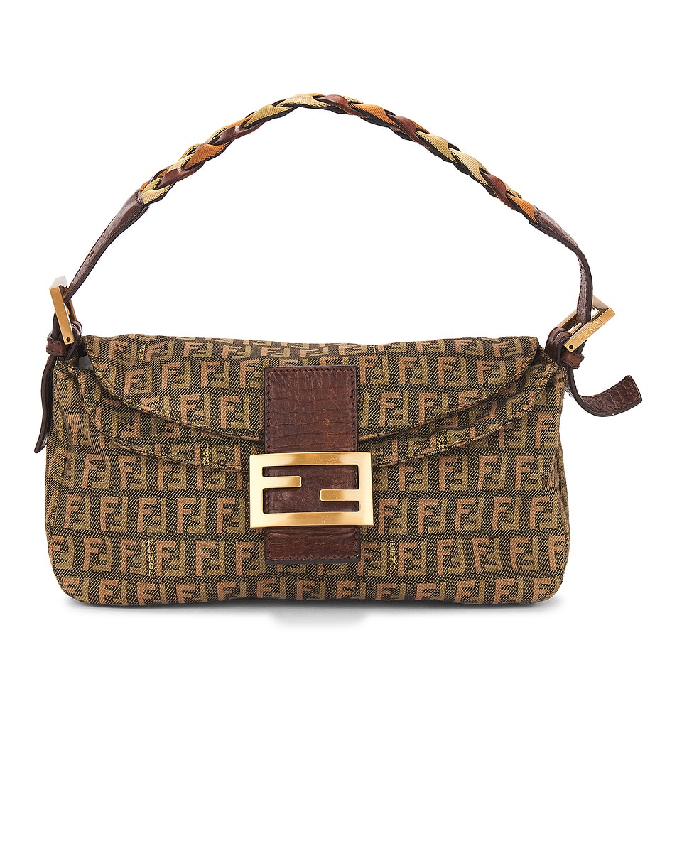 Image 1 of FWRD Renew Fendi Zucchino Mama Baguette Shoulder Bag in Beige