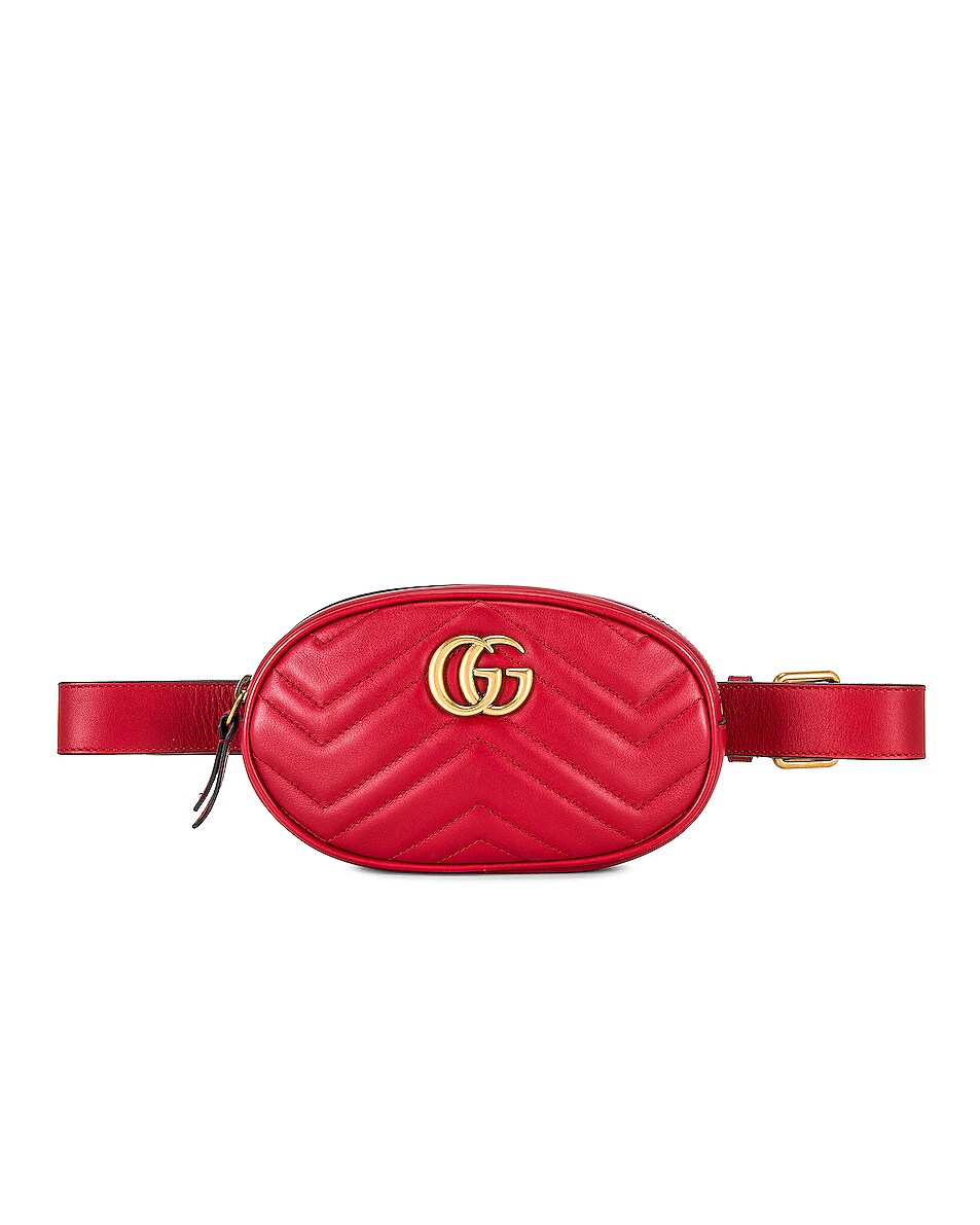 Image 1 of FWRD Renew Gucci Marmont Calfskin Belt Bag in Red