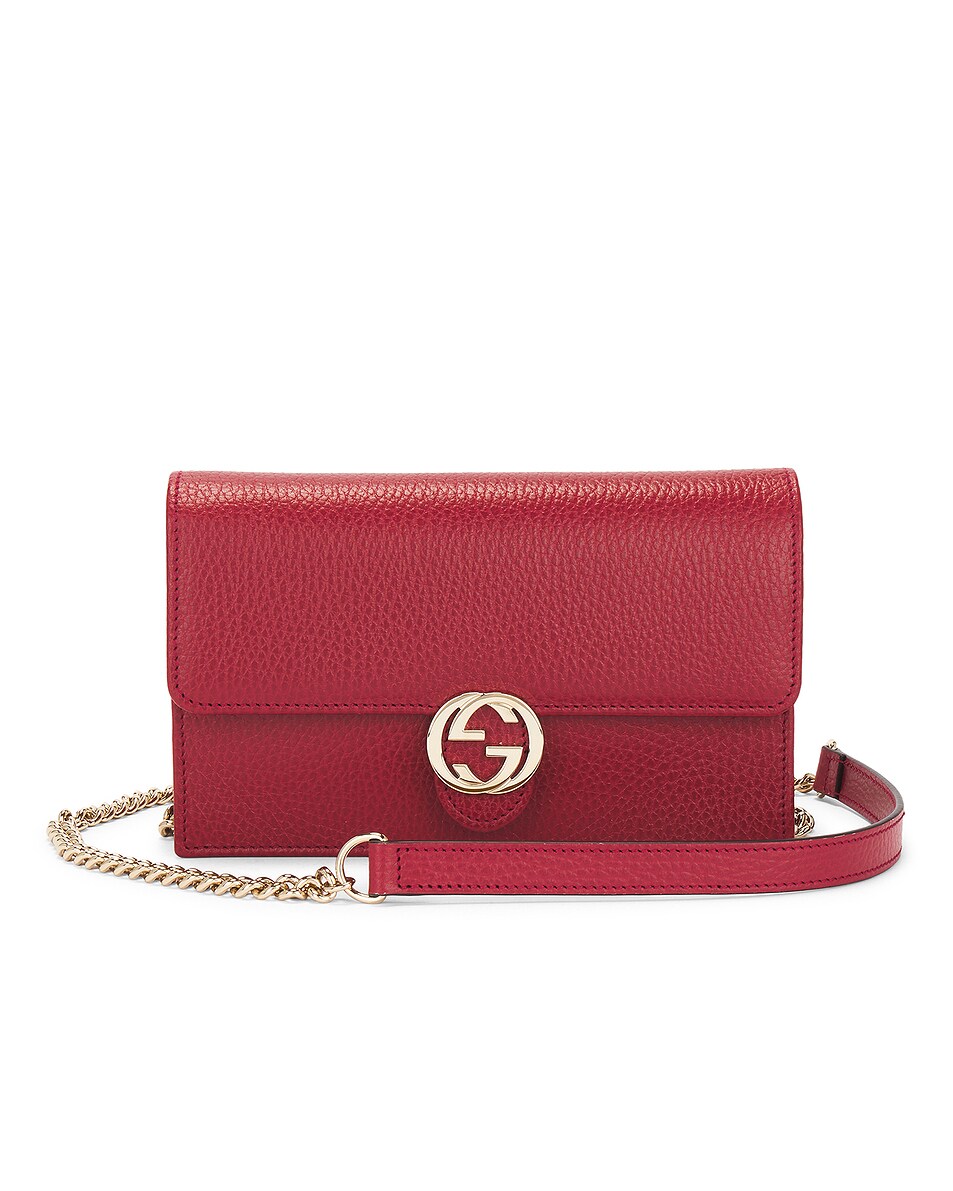 Image 1 of FWRD Renew Gucci Interlocking G Wallet On Chain in Red