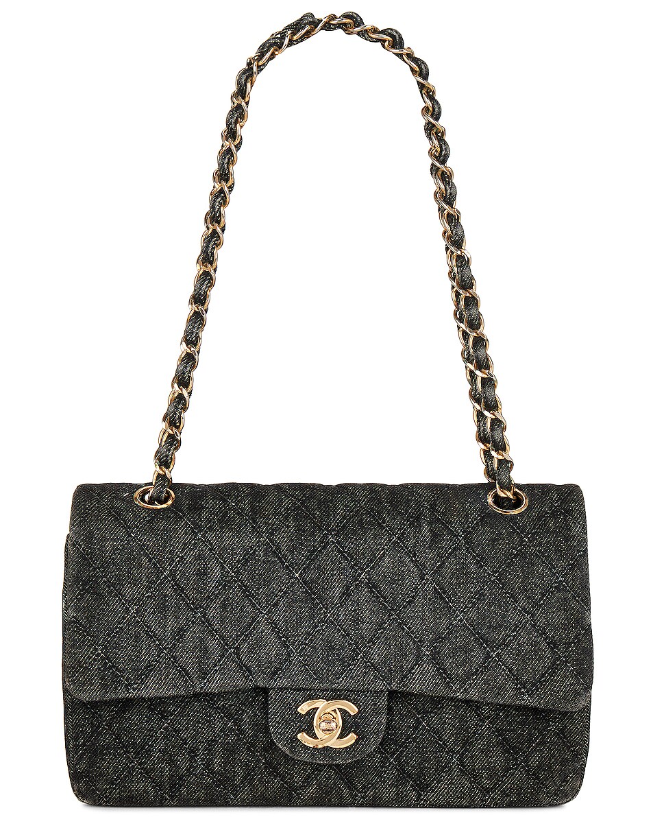 Image 1 of FWRD Renew Chanel Rare Denim Classic Medium Double Flap Bag in Black