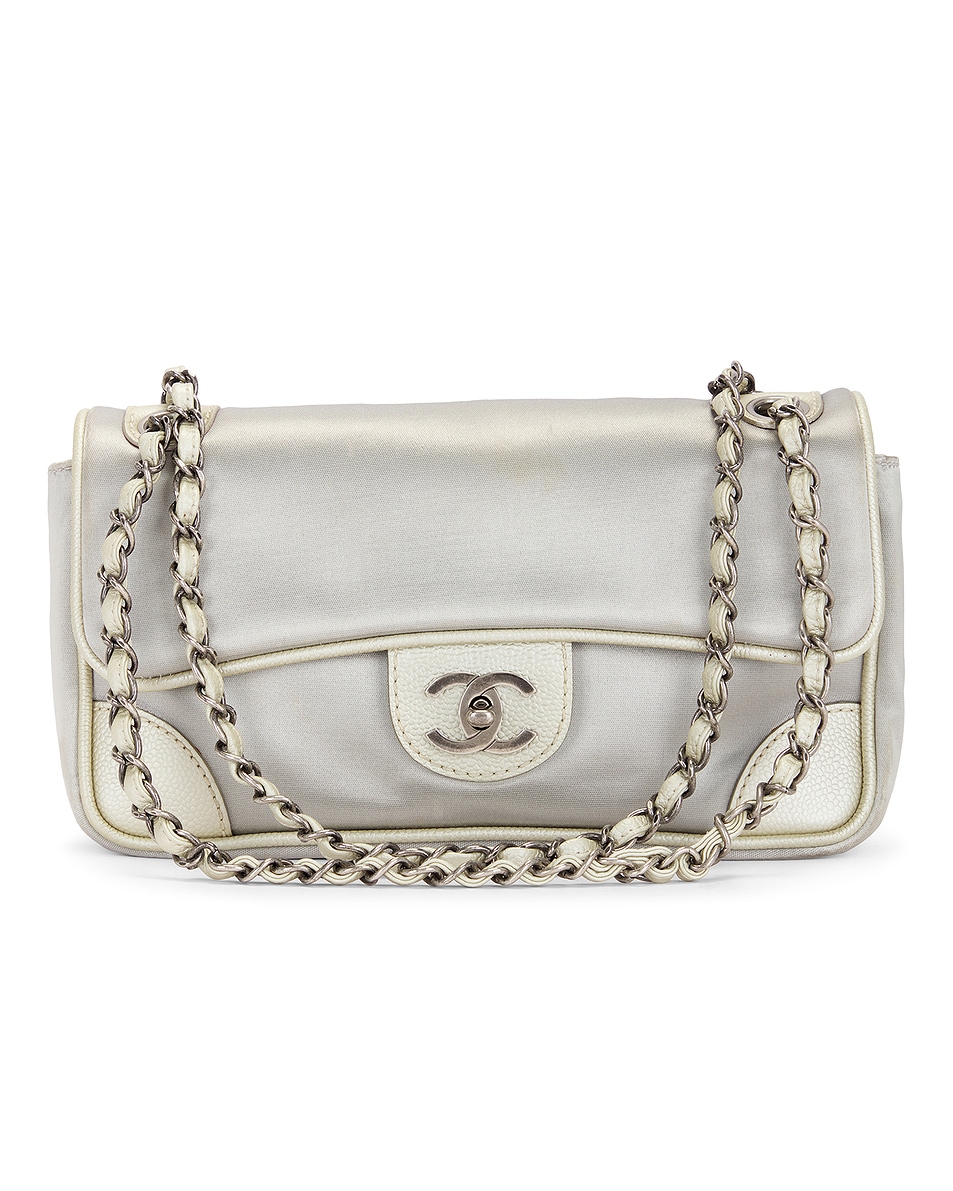 Image 1 of FWRD Renew Chanel Caviar & Satin Classic Flap Bag in Champagne