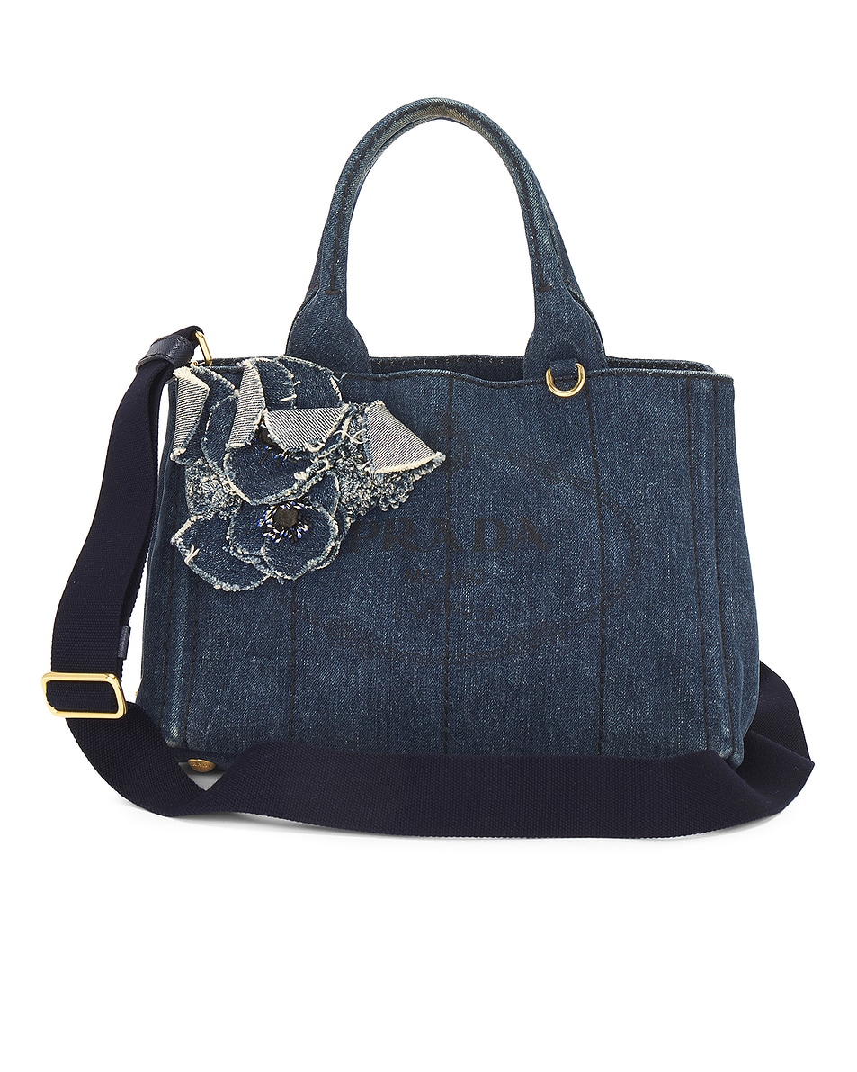 Image 1 of FWRD Renew Prada Denim Canapa Flower Handbag in Blue