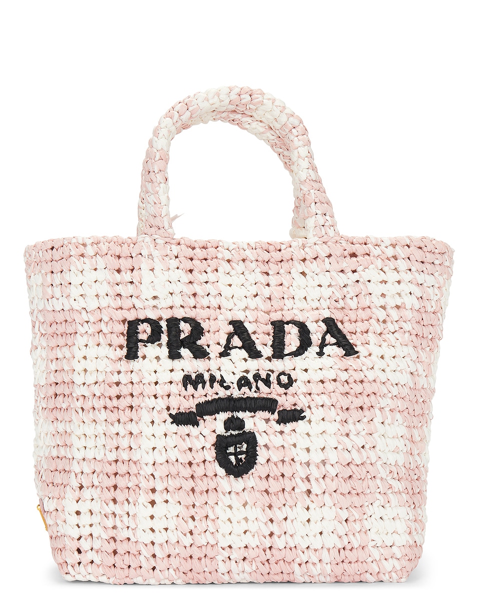 Image 1 of FWRD Renew Prada Raffia Tote Bag in Pink