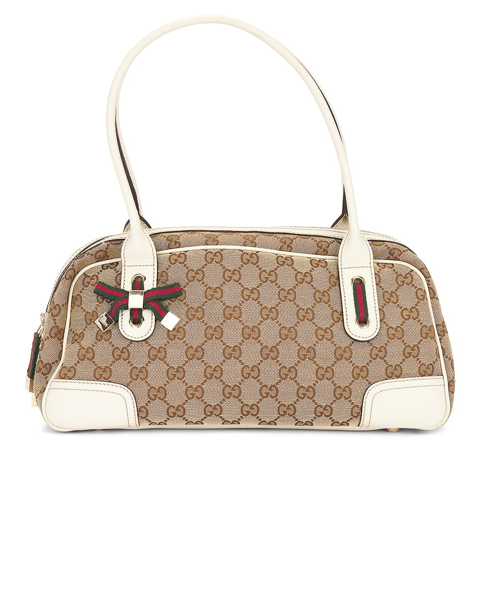 Image 1 of FWRD Renew Gucci GG Canvas Ribbon Shoulder Bag in Beige