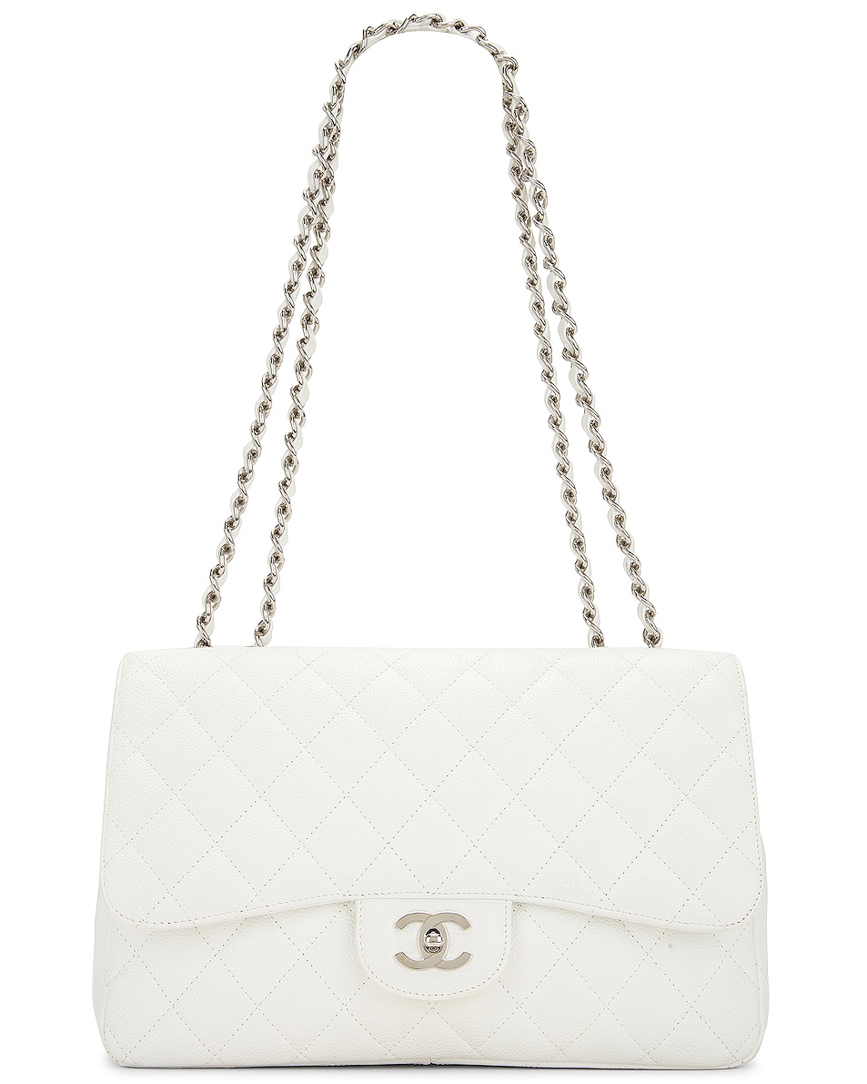 Image 1 of FWRD Renew Chanel Jumbo White Caviar Leather Single Flap Bag in White