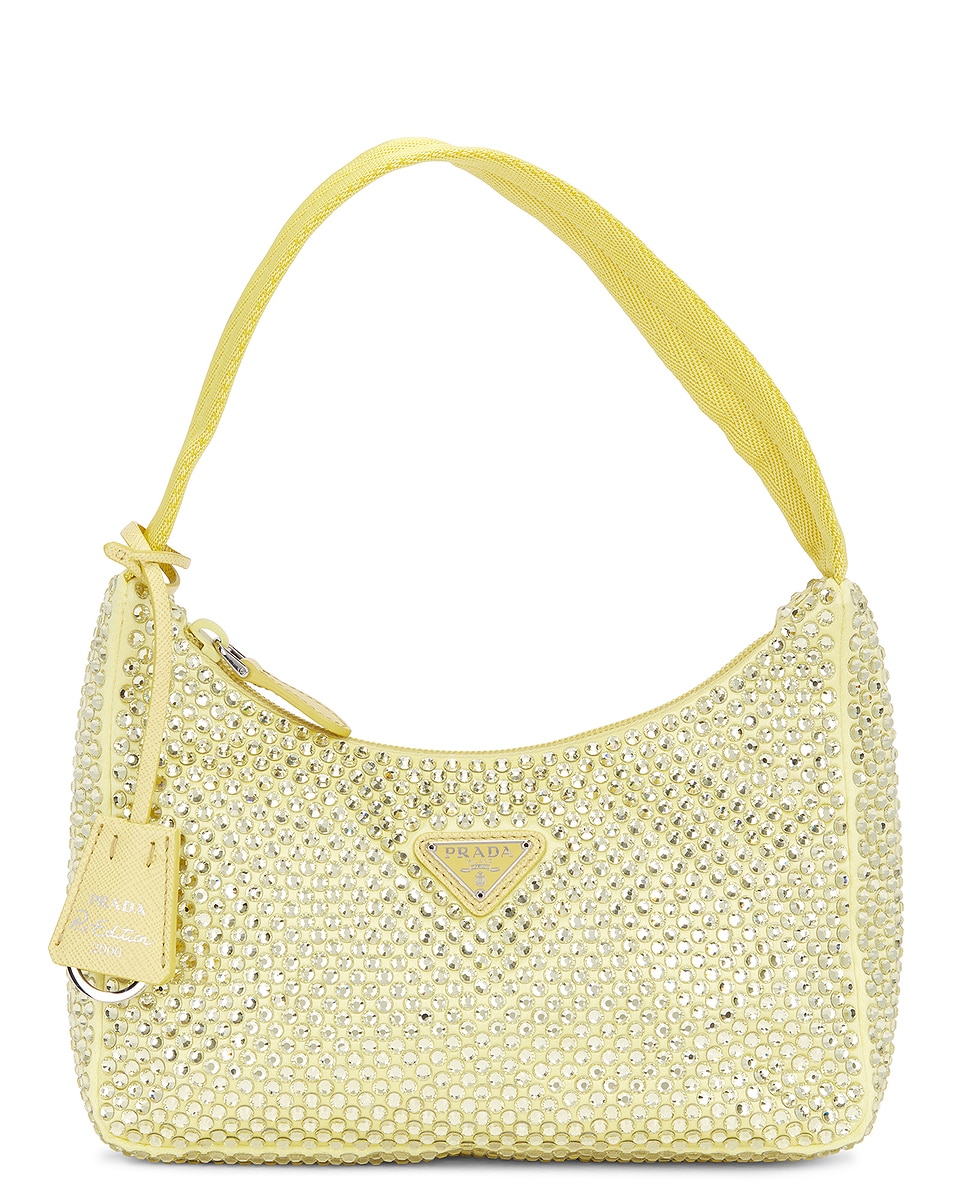 Image 1 of FWRD Renew Prada Crystal Embellished Re-Edition 2000 Shoulder Bag in Gold