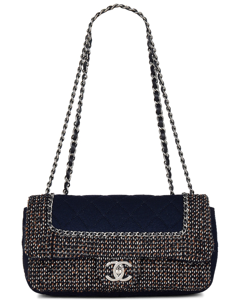 Image 1 of FWRD Renew Chanel Quilted Tweed Flap Chain Shoulder Bag in Navy