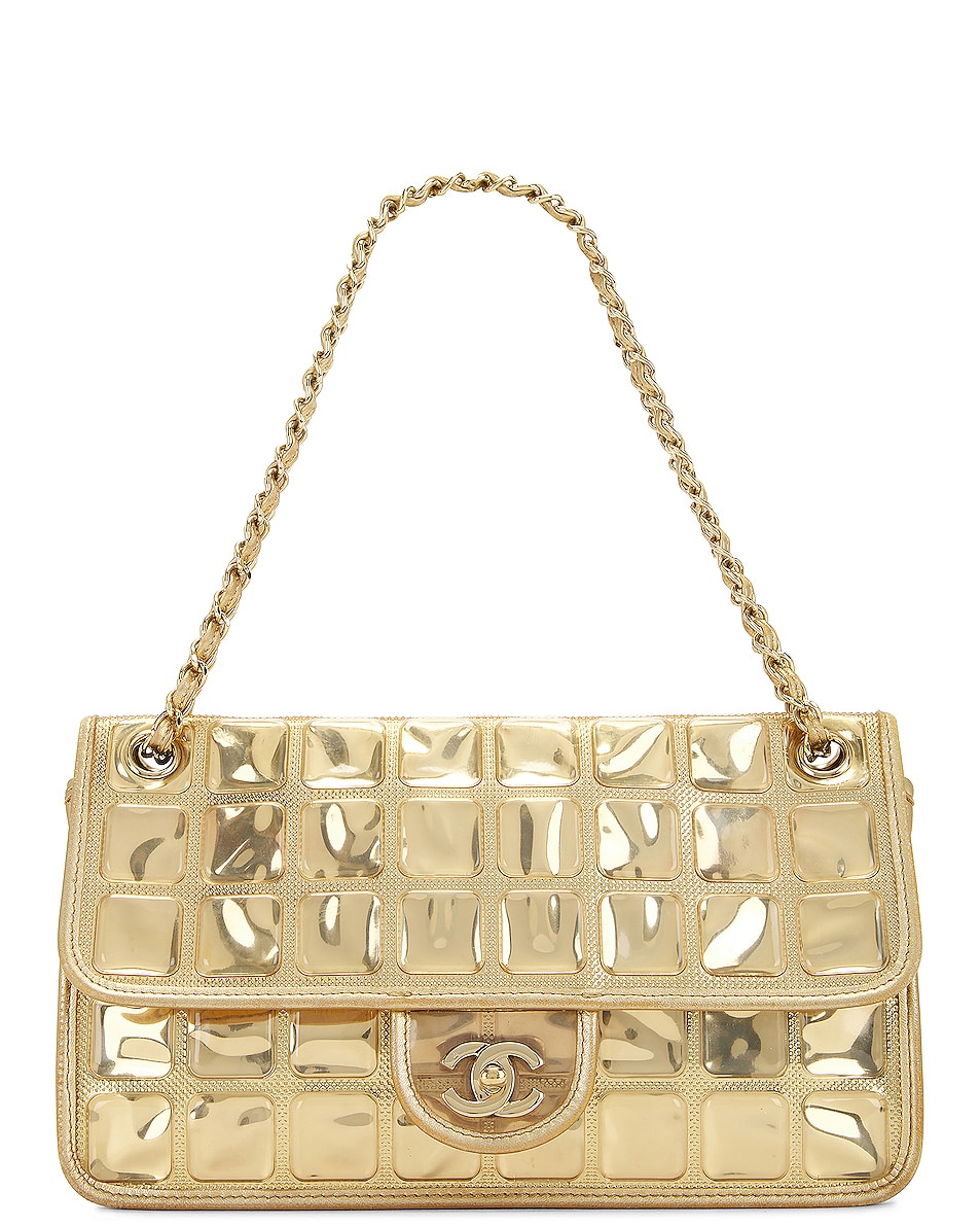 Image 1 of FWRD Renew Chanel Ice Cube Vinyl & Leather Single Flap Double Chain Bag in Gold