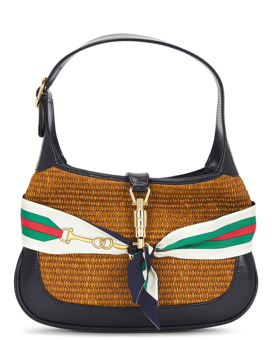 Image 1 of FWRD Renew Gucci Raffia Jackie 1961 Hobo Bag in Brown