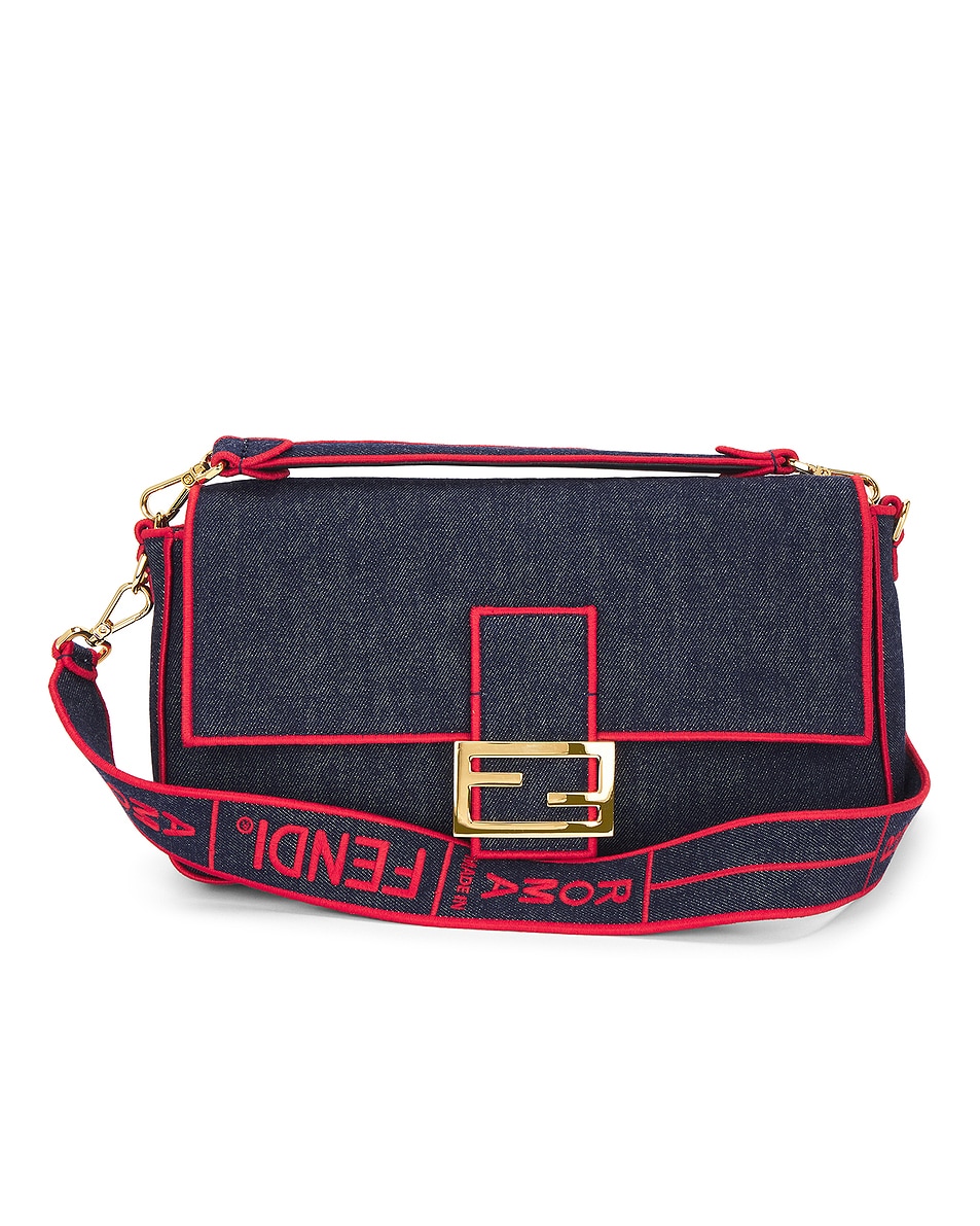 Image 1 of FWRD Renew Fendi Denim Mama Baguette Shoulder Bag in Navy