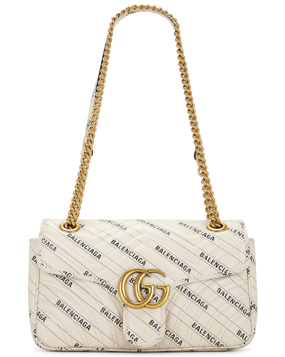 Image 1 of FWRD Renew Gucci x Balenciaga GG Marmont Leather Chain Shoulder Bag in White