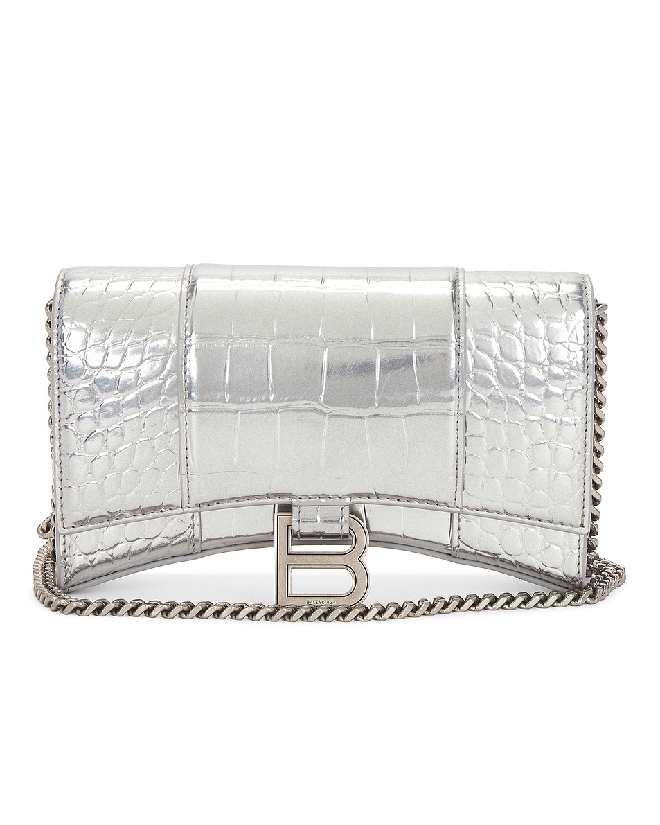 Image 1 of FWRD Renew Balenciaga Hourglass Wallet On Chain Bag in Silver