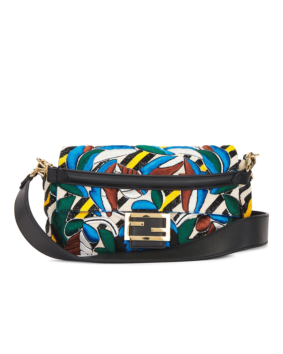 Image 1 of FWRD Renew Fendi Beaded Vitello Dolce Leaf Embroidered Mama Baguette Shoulder Bag in Multi