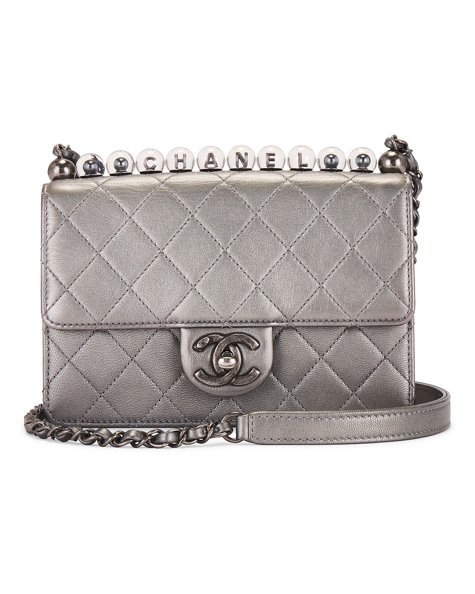Image 1 of FWRD Renew Chanel Lambskin Chic Pearls Flap Bag in Silver
