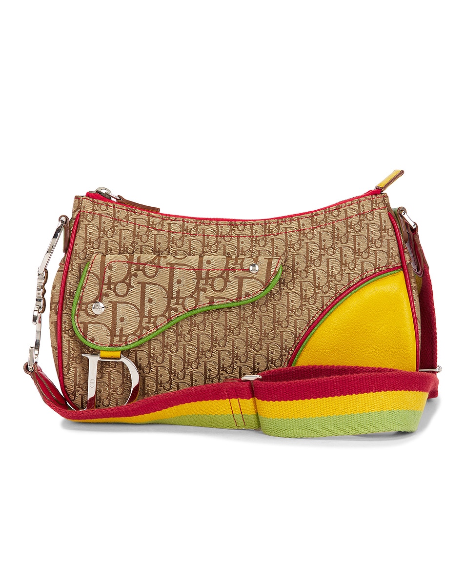 Image 1 of FWRD Renew Dior Rasta Trotter Double Saddle Bag in Brown