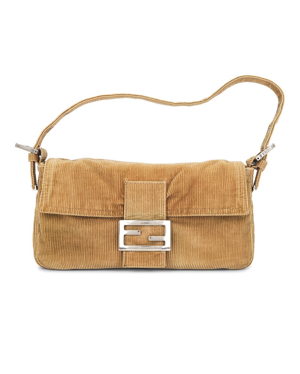 Image 1 of FWRD Renew Fendi Corduroy Baguette Shoulder Bag in Brown