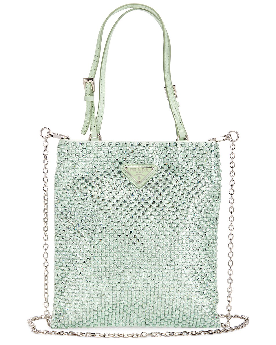 Image 1 of FWRD Renew Prada Crystal Satin Handbag in Aqua