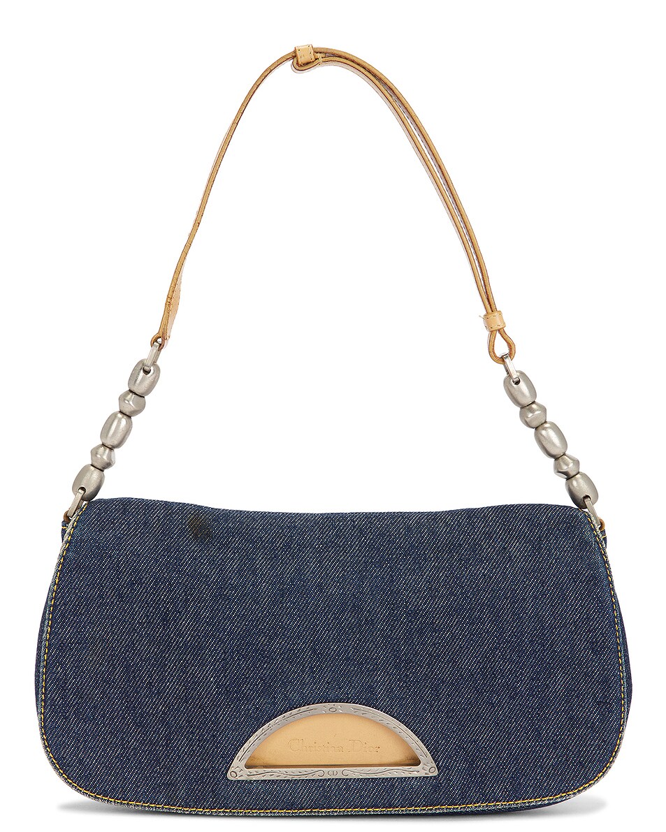 Image 1 of FWRD Renew Dior Denim Maris Pearl Shoulder Bag in Blue